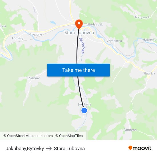 Jakubany,Bytovky to Stará Ľubovňa map