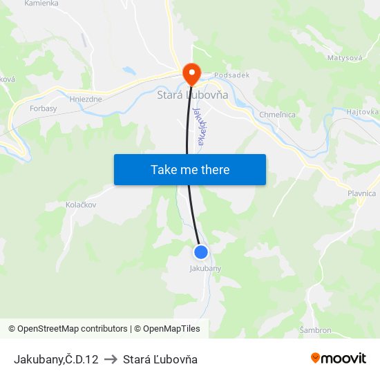 Jakubany,Č.D.12 to Stará Ľubovňa map