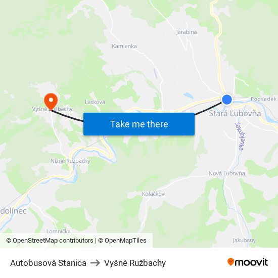 Autobusová Stanica to Vyšné Ružbachy map