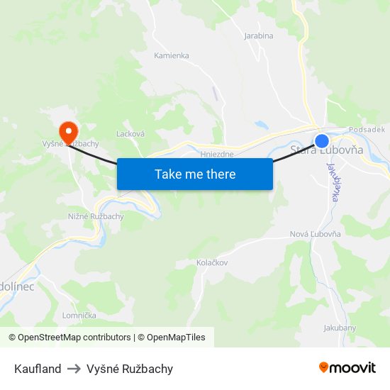 Kaufland to Vyšné Ružbachy map