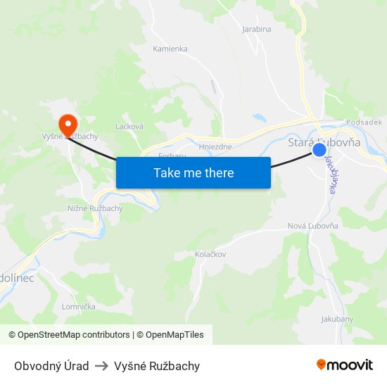 Obvodný Úrad to Vyšné Ružbachy map