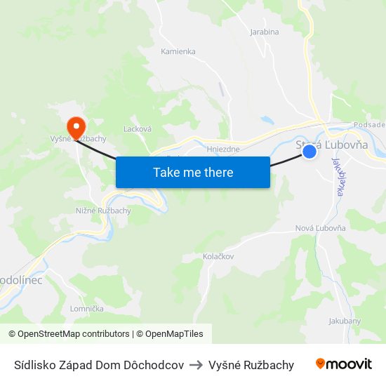 Sídlisko Západ Dom Dôchodcov to Vyšné Ružbachy map