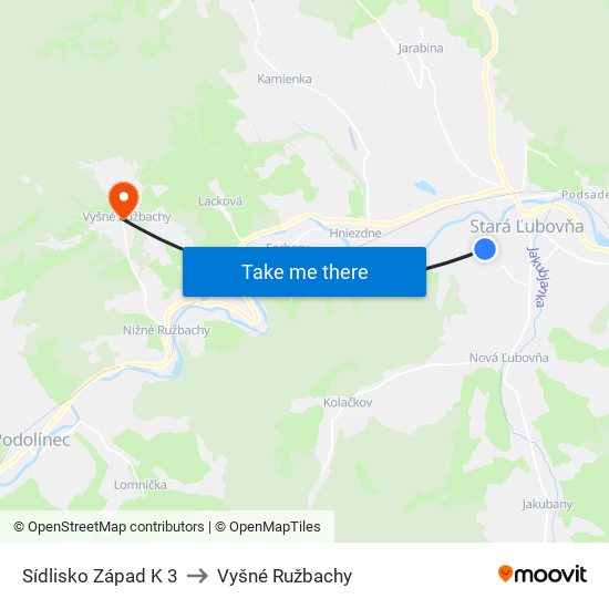 Sídlisko Západ K 3 to Vyšné Ružbachy map