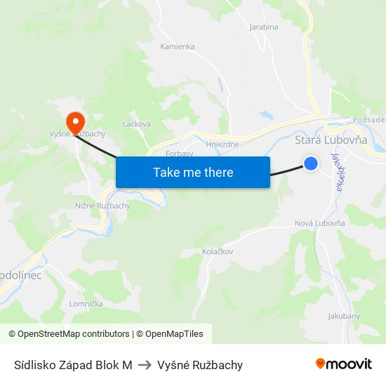 Sídlisko Západ Blok M to Vyšné Ružbachy map