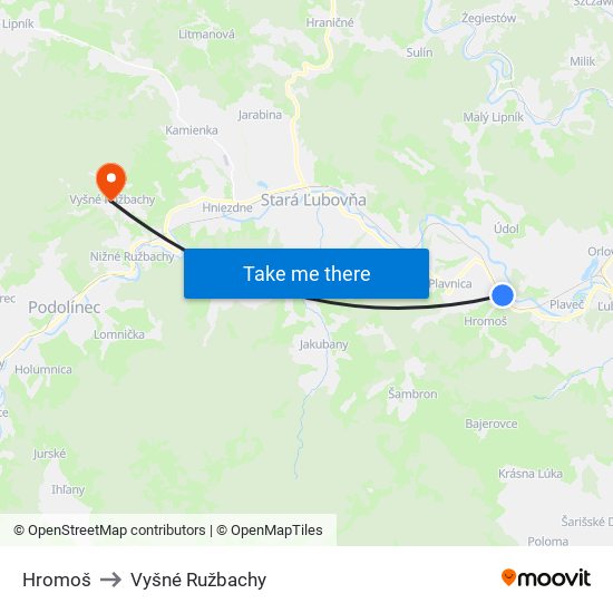 Hromoš to Vyšné Ružbachy map