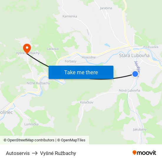 Autoservis to Vyšné Ružbachy map