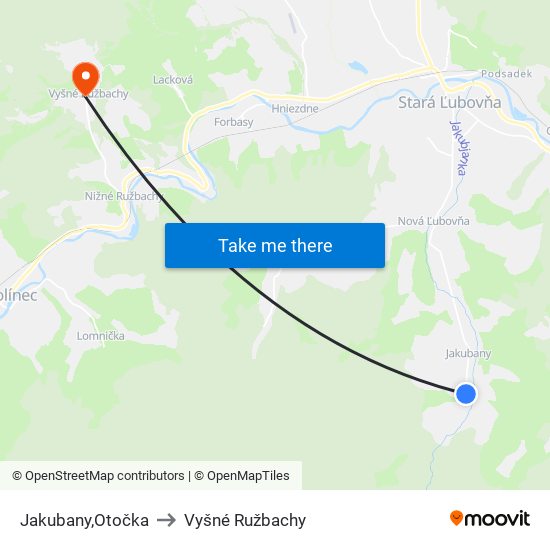 Jakubany,Otočka to Vyšné Ružbachy map