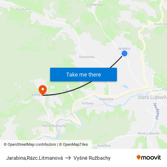 Jarabina,Rázc.Litmanová to Vyšné Ružbachy map