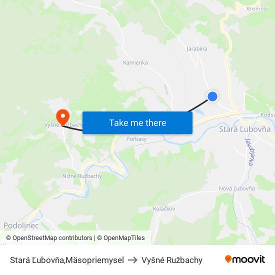 Stará Ľubovňa,Mäsopriemysel to Vyšné Ružbachy map