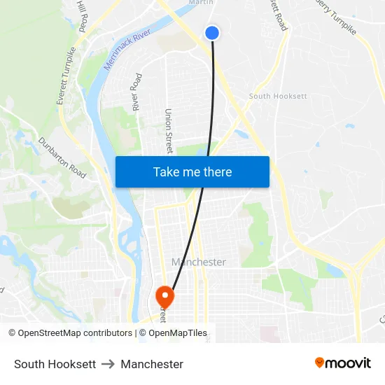 South Hooksett to Manchester map