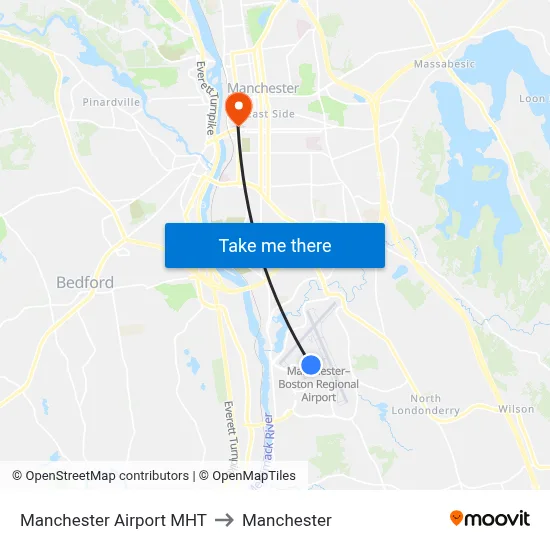 Manchester Airport MHT to Manchester map