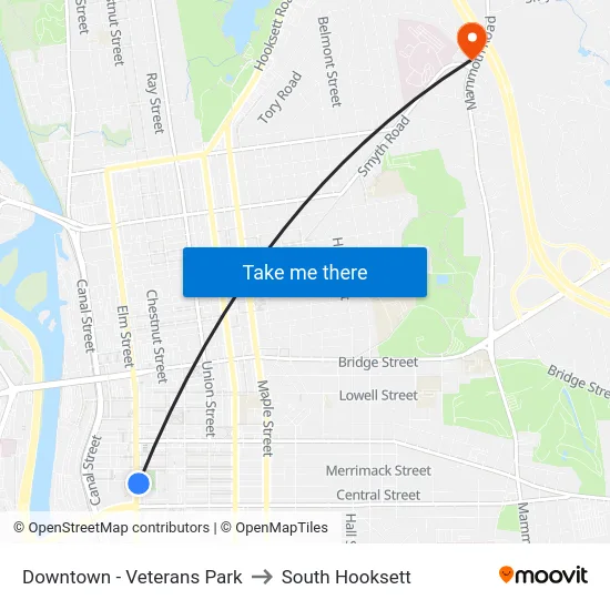 Downtown - Veterans Park to South Hooksett map