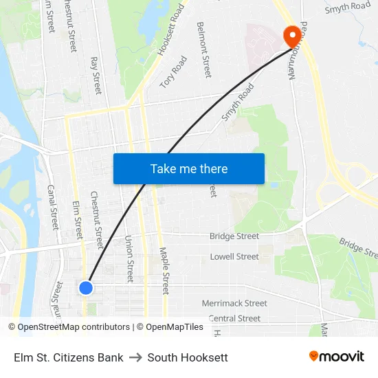 Elm St. Citizens Bank to South Hooksett map