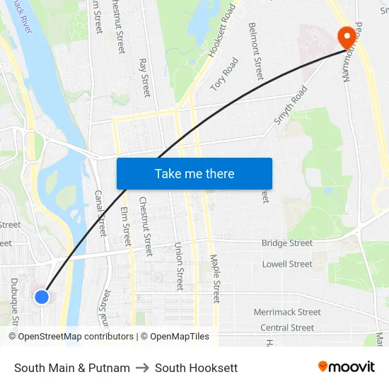South Main & Putnam to South Hooksett map