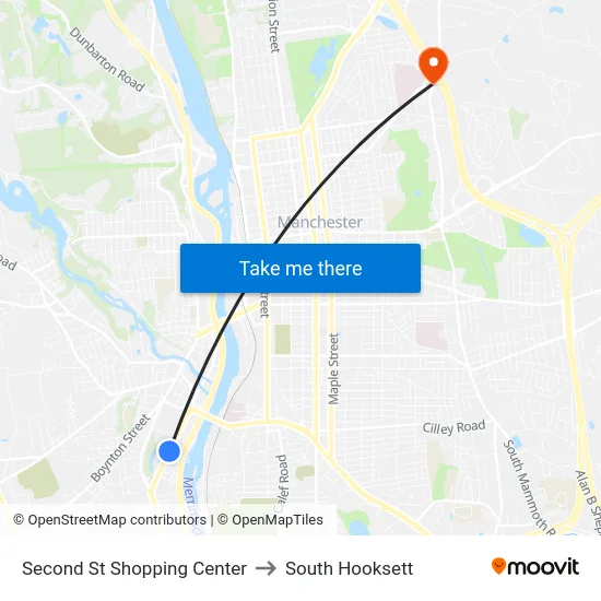 Second St Shopping Center to South Hooksett map