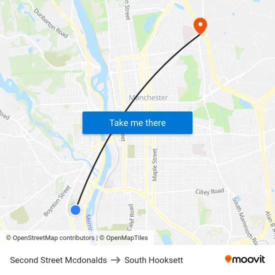 Second Street  Mcdonalds to South Hooksett map