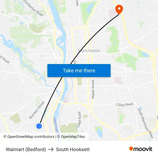 Walmart (Bedford) to South Hooksett map