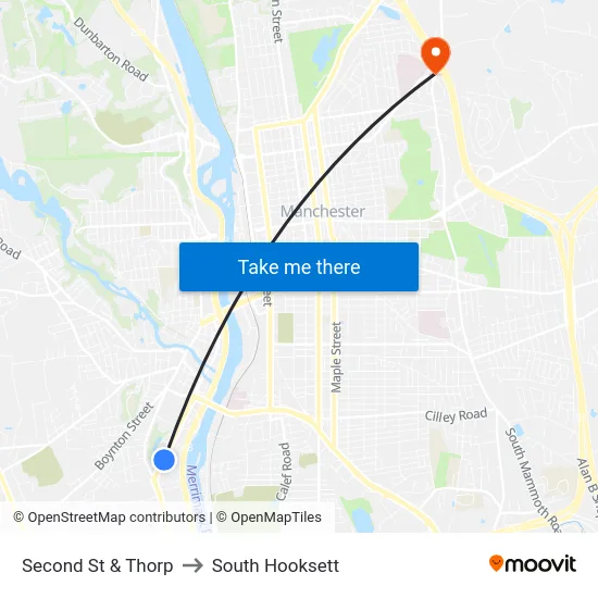 Second St & Thorp to South Hooksett map