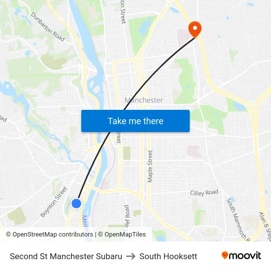 Second St  Manchester Subaru to South Hooksett map