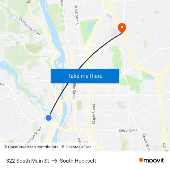 322 South Main St to South Hooksett map