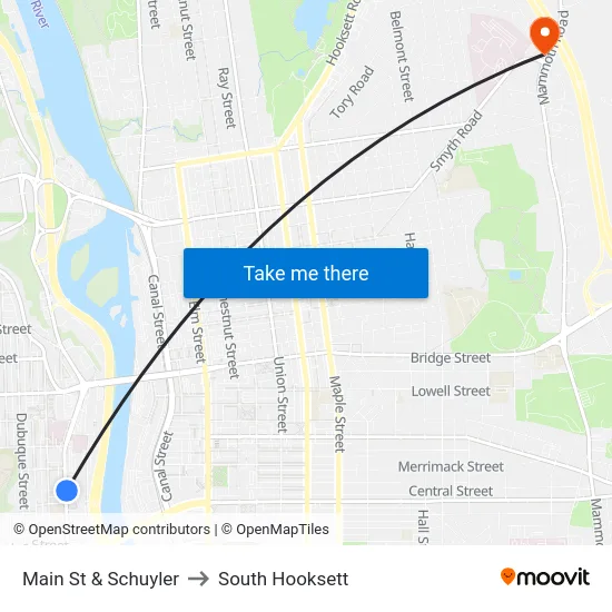 Main St & Schuyler to South Hooksett map