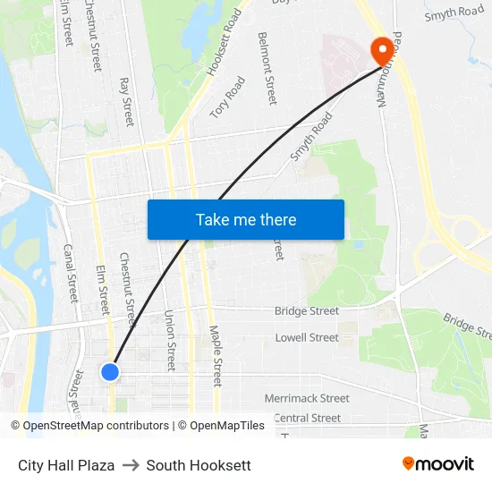 City Hall Plaza to South Hooksett map