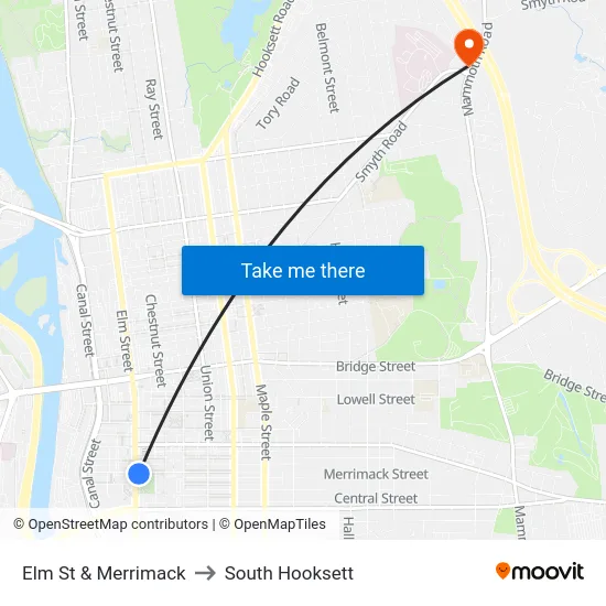 Elm St & Merrimack to South Hooksett map