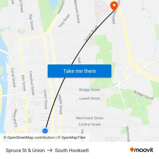 Spruce St & Union to South Hooksett map