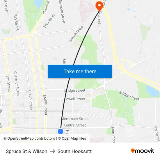 Spruce St & Wilson to South Hooksett map