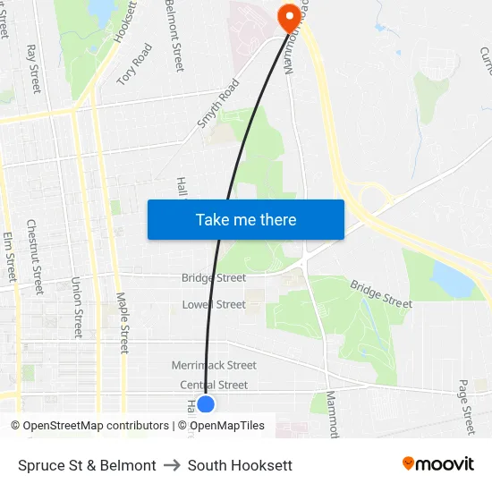 Spruce St & Belmont to South Hooksett map