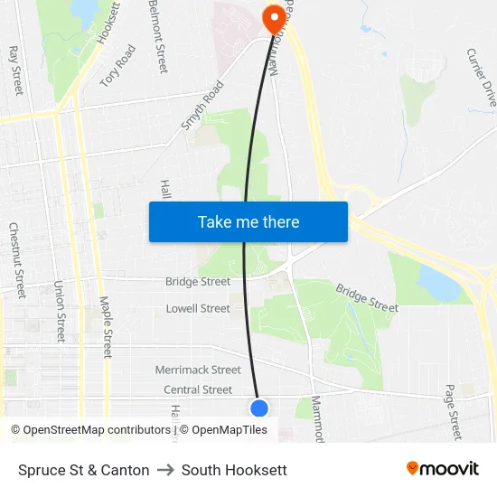 Spruce St & Canton to South Hooksett map