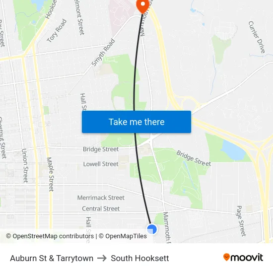 Auburn St & Tarrytown to South Hooksett map