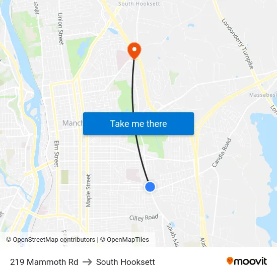 219 Mammoth Rd to South Hooksett map