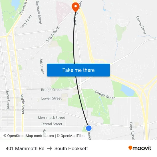 401 Mammoth Rd to South Hooksett map