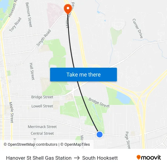 Hanover St  Shell Gas Station to South Hooksett map