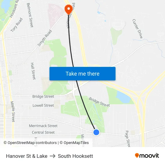 Hanover St & Lake to South Hooksett map