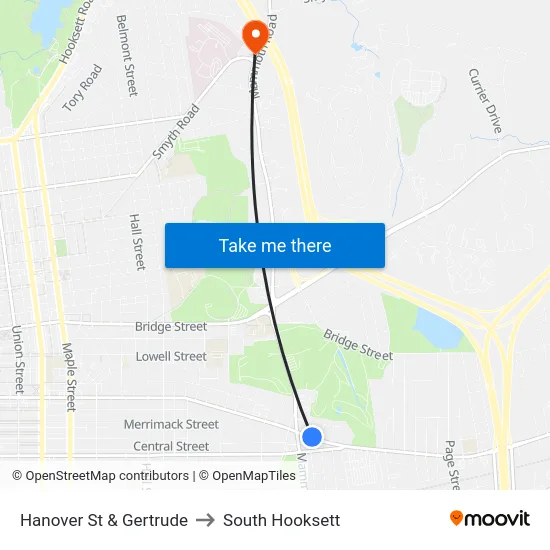Hanover St & Gertrude to South Hooksett map