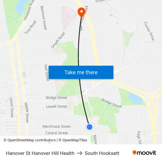 Hanover St Hanover Hill Health to South Hooksett map