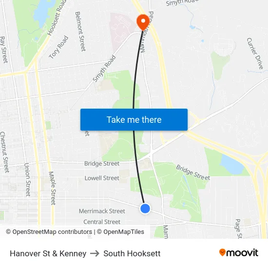 Hanover St & Kenney to South Hooksett map