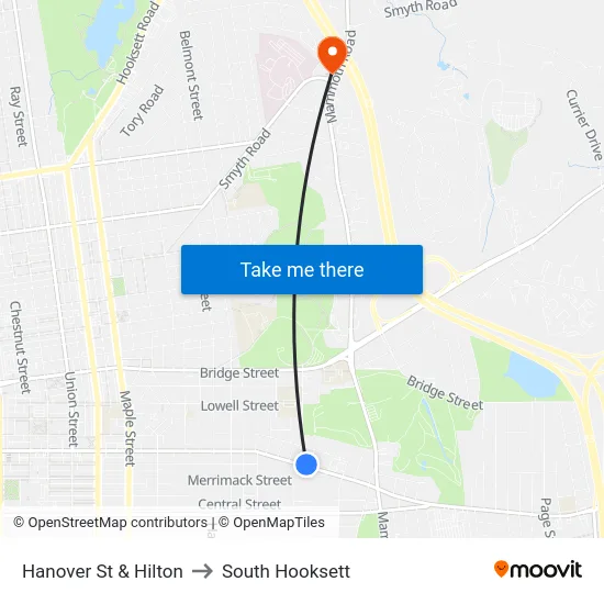 Hanover St & Hilton to South Hooksett map