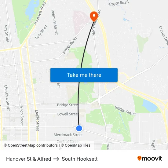 Hanover St & Alfred to South Hooksett map