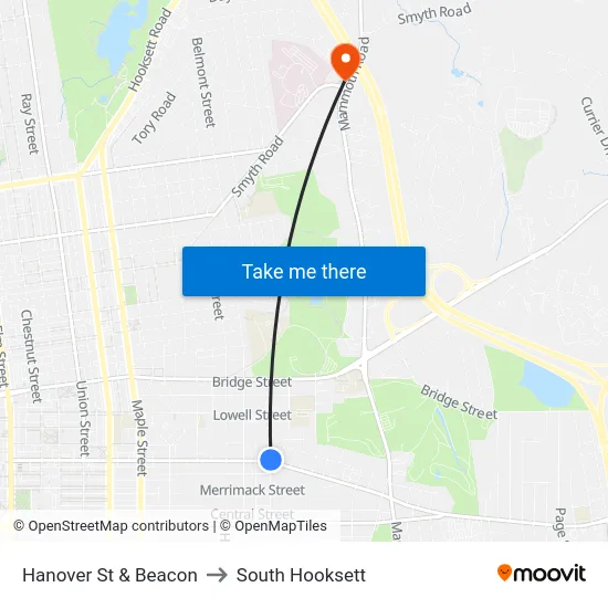 Hanover St & Beacon to South Hooksett map