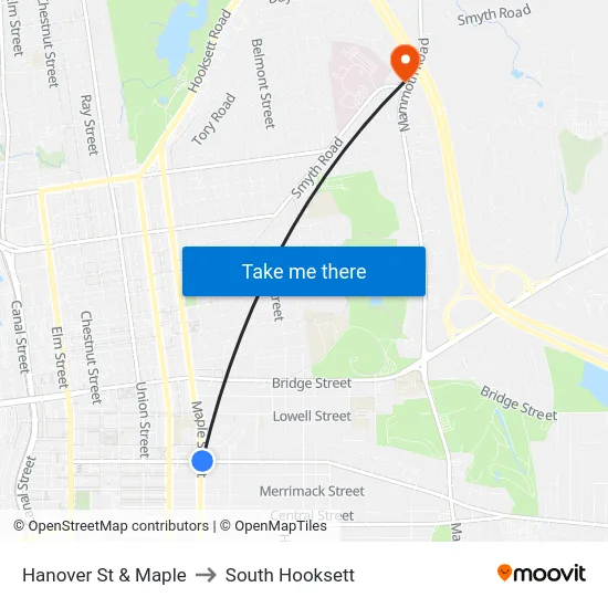 Hanover St & Maple to South Hooksett map