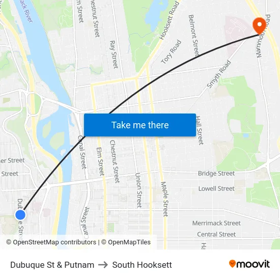 Dubuque St & Putnam to South Hooksett map