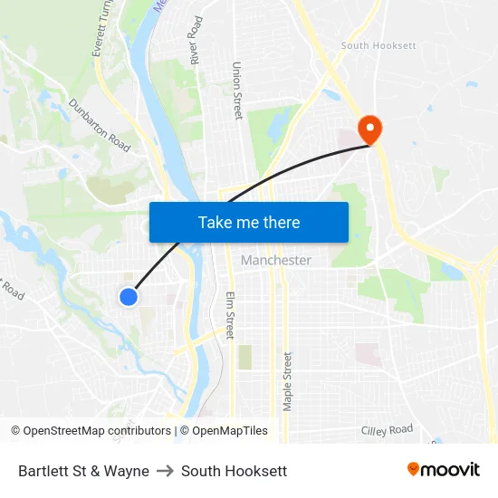 Bartlett St & Wayne to South Hooksett map