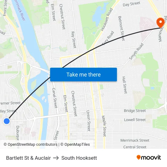 Bartlett St & Auclair to South Hooksett map