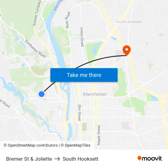 Bremer St & Joliette to South Hooksett map
