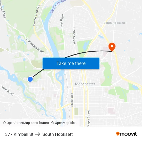 377 Kimball St to South Hooksett map