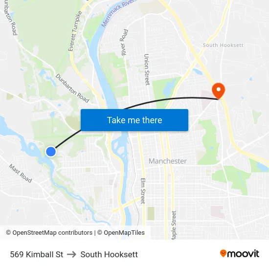 569 Kimball St to South Hooksett map