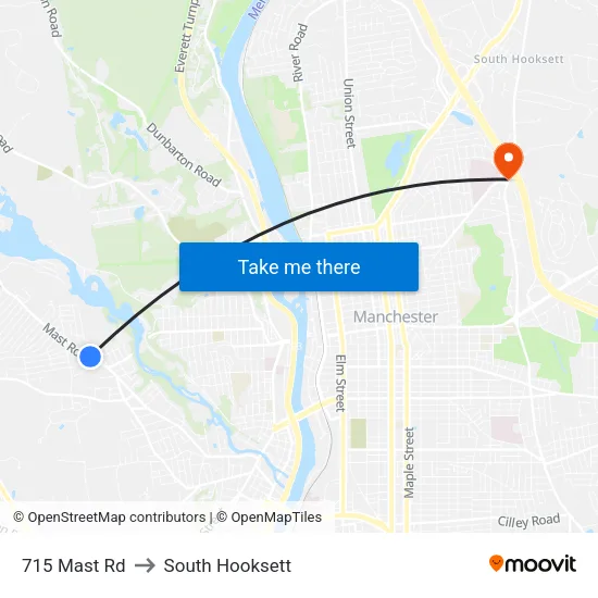 715 Mast Rd to South Hooksett map